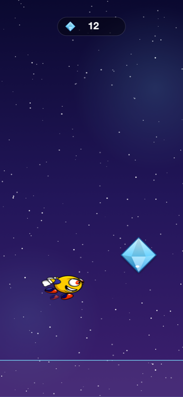 Emoji Runner gameplay — character running over a glass platform with a glowing diamond above